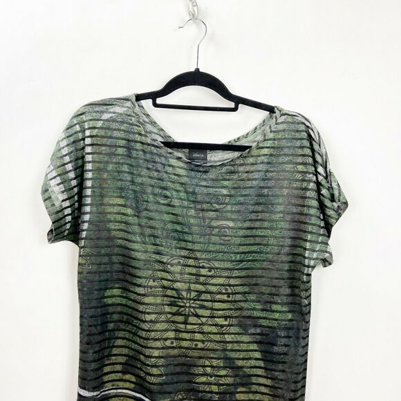 Vanity Large Womens Green Boho Striped Top - Picture 2 of 6